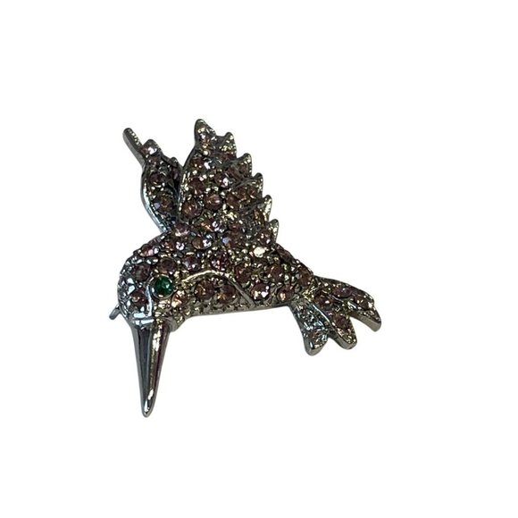 Hummingbird Brooch With PINK Rhinestones & Silver-Tone Finish - Picture 3 of 4